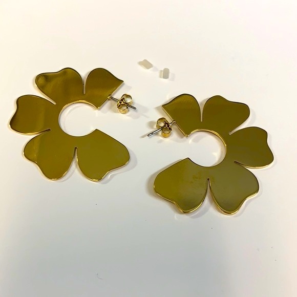 J.Crew Gold Blossom Drop Hoop Earrings - Picture 4 of 7